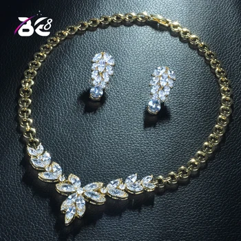

Be 8 Exquisite Wedding Party Jewelry Set Leaf Shape High Quality AAA CZ Bridal Necklace Earring Fashion Jewelry Bijoux FemmeS349