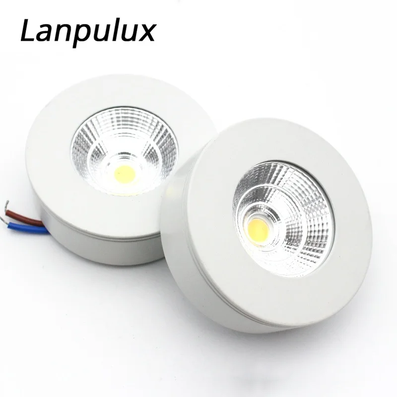 

Lanpulux White Round Mini Downlight 75mm 90-260V Real>5W Surface Mounted Cabinet Lights Bookrack/Jewelry Display Indoor Lamp