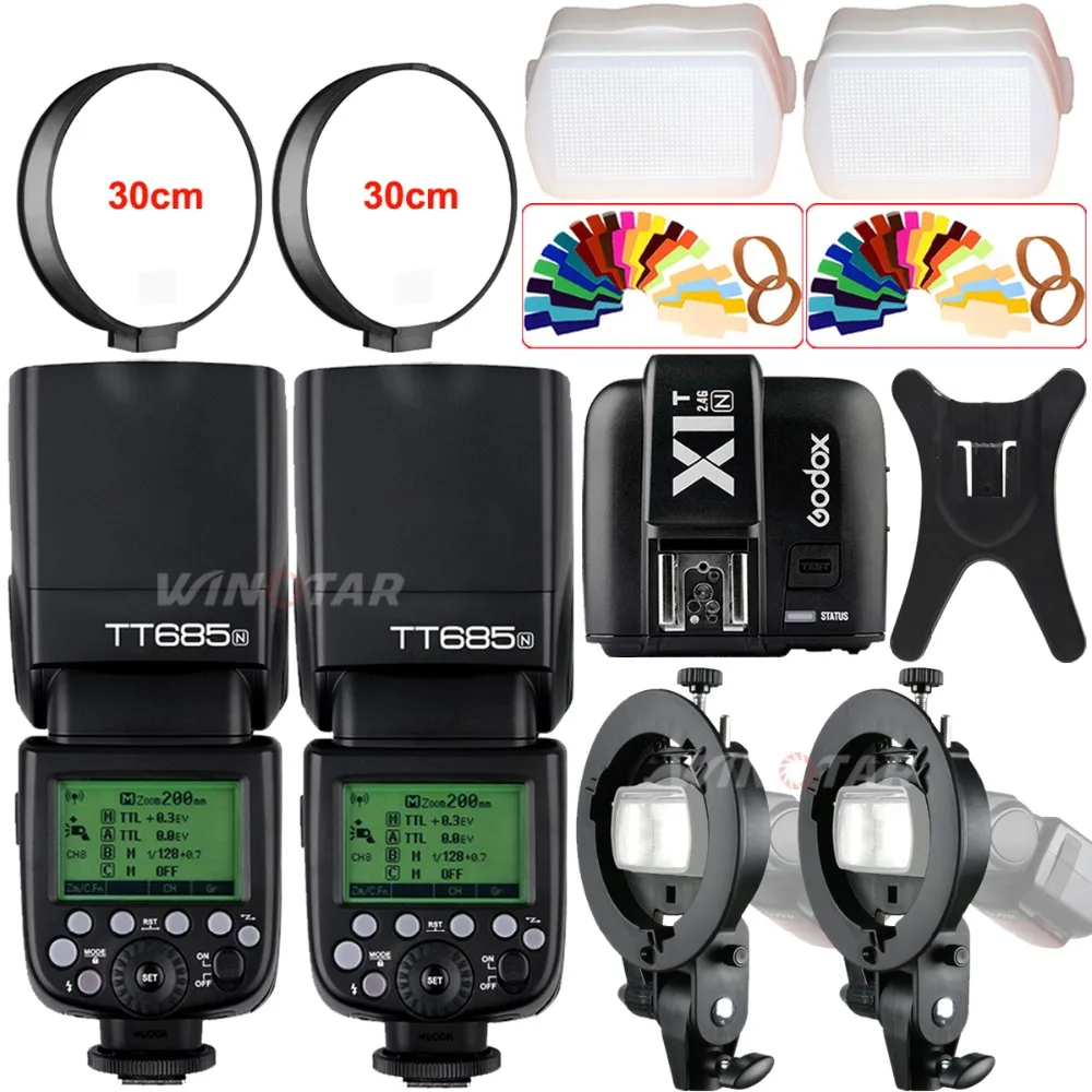 

2X Godox TT685N 2.4G Wireless HSS 1/8000s i-TTL Camera Flash Speedlite + X1T-N Trigger + Bowens Bracket for Nikon DSLR Cameras