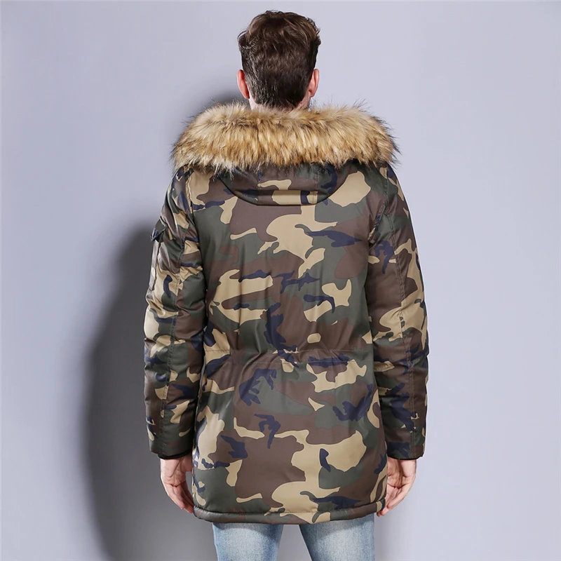 Камуфляжная зимняя куртка мужская Толстая Мужская теплая парка с меховым капюшоном водонепроницаемая военная армейская хлопковая куртка
