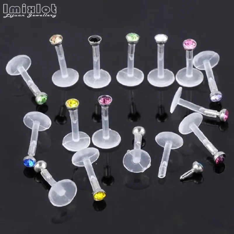 

Imixlot 10/16Pcs Bioplast Flexible Labret Lip Ring Ear Helix Tragus Cartilage Studs Piercing Mixed Color Body Piercing Jewelry
