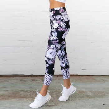 Women Yoga Pants Sport Leggings Floral 3D Print Elastic Workout Dance Tights Fitness Capris Running Jeggings Skinny Gym Trousers 1