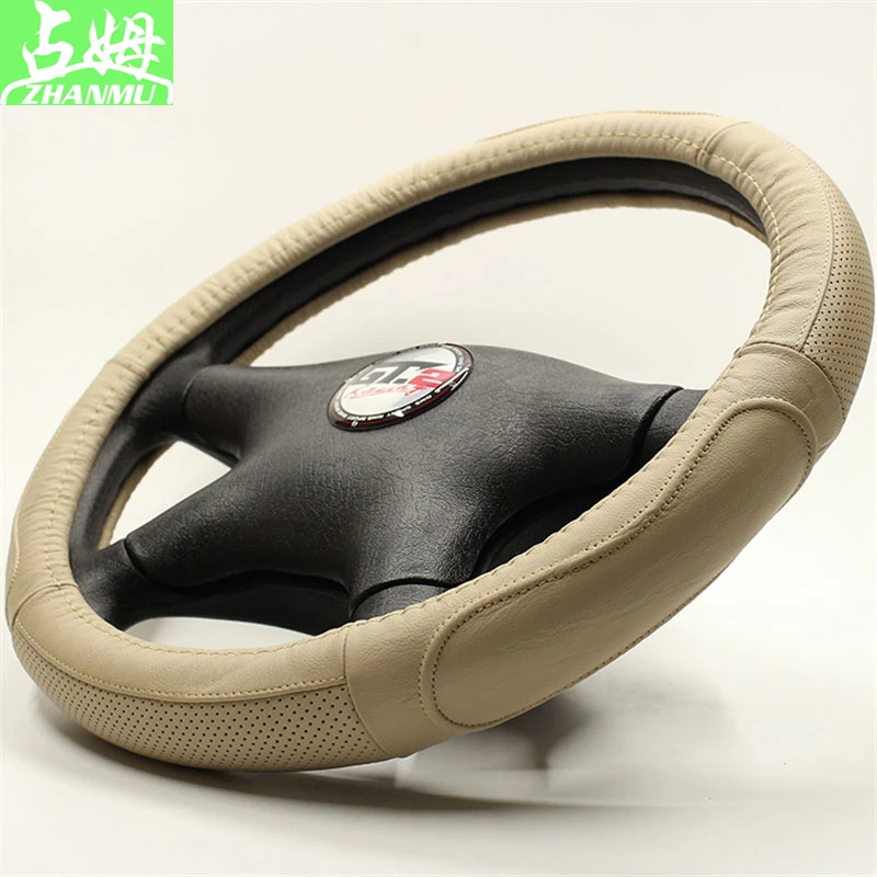 ZHANM Top Quality 38 cm Steering Cover Genuine Leather Steering Wheel