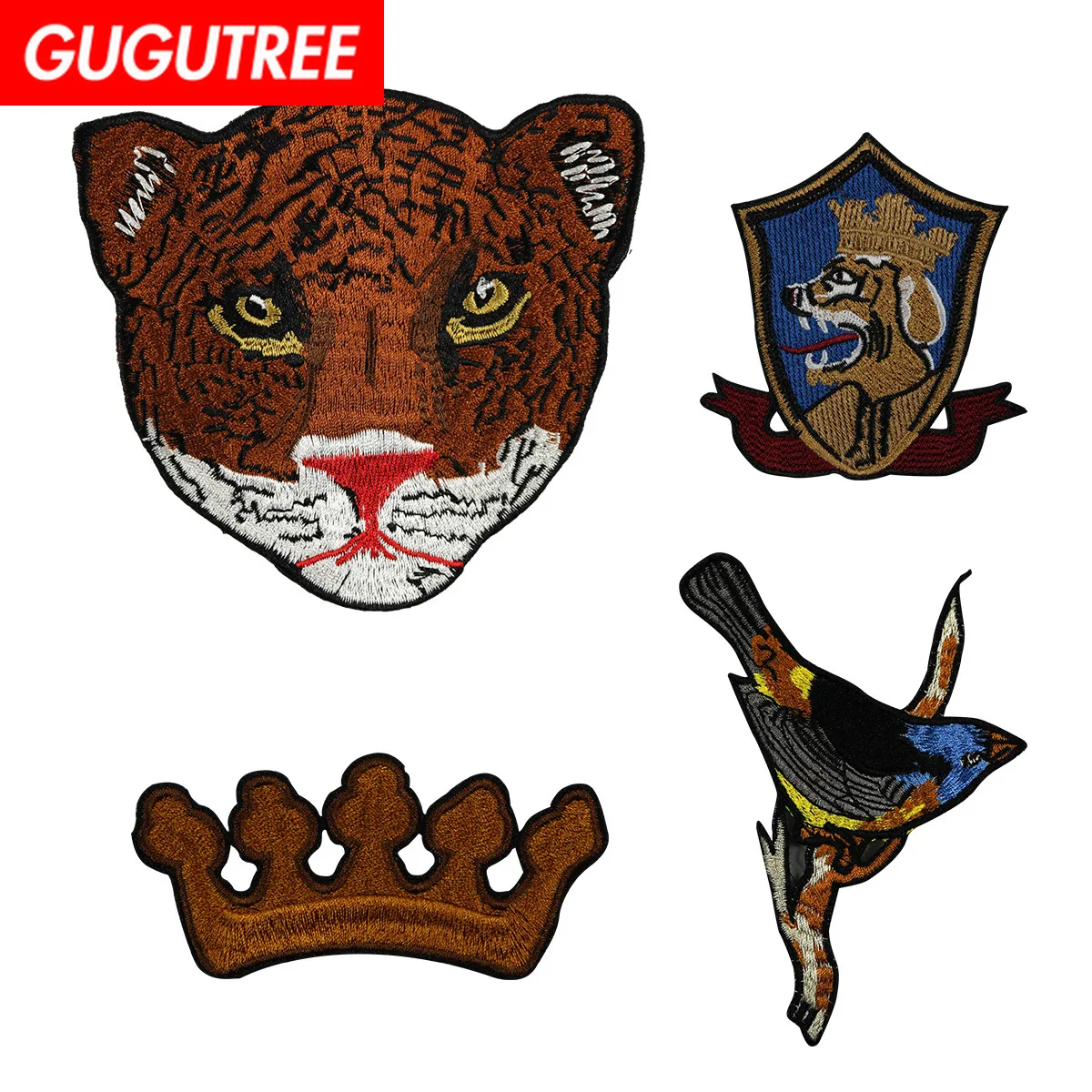 

GUGUTREE embroidery tiger patches crown patches badges applique patches for clothing XC-261