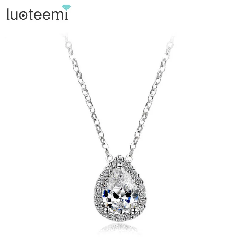 

LUOTEEMI Luxury Clear AAA Cubic Zirconia Teardrop Pedant Necklace for Women Office OL Design Jewelry Small Size Factory Sale
