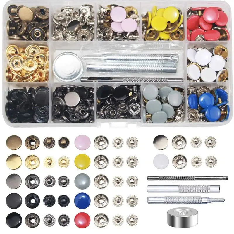 

Promotion! 120 Sets Metal Snap On Buttons Set Press Studs With Fixing Tools For Thin Leather Bracelet,Jacket,Jeans Repair Deco