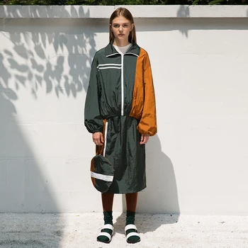 

CH314 Original Design Autumn 2017 loose color block two piece outfits jacket and skirt casual sets women