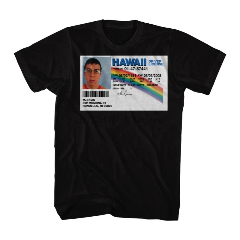 

Superbad Movie McLovins Hawaii Drivers License Adult T Shirt