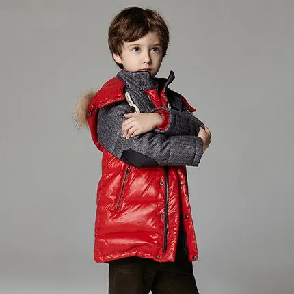 Зимняя верхняя одежда для детей; куртка для мальчиков; пальто с капюшоном для детей; Теплая стеганая куртка с гусиным пухом; куртки для мальчиков; парка; одежда для подростков - Цвет: red