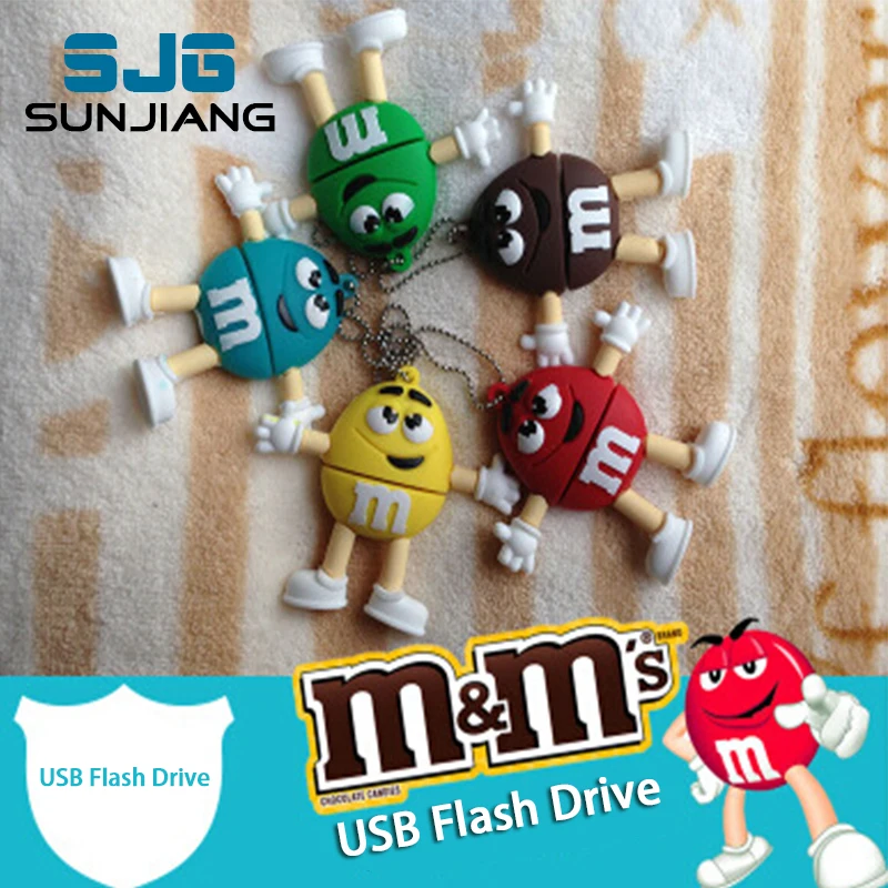 Горячая Распродажа, M& M флеш-накопитель, USB флеш-накопитель, 4 ГБ, 8 ГБ, 16 ГБ, 32 ГБ, 64 ГБ, USB флешка, флешка, u-диск, креативный, прекрасный, забавный подарок