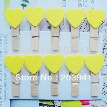 

10pcs yellow Wooden Paper Clip wood pegs Mini Bag Clip wedding Special Gift