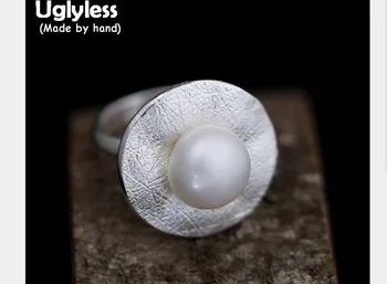 

Uglyless Genuine 990 Fine Bijoux Silver Women Elegant Nature Button Pearl Rings Personalized Fried an Egg Designer Handmade Ring