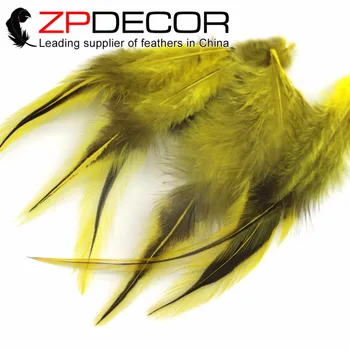 

ZPDECOR 100pcs/lot 10-15cm(4-6inch) Dyed Good Quality Yellow Lace Pointy Rooster Cape Feathers wholesale for Fishing Hooks