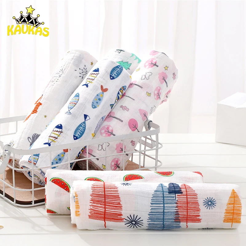 

KAVKAS Muslin 100% Cotton Baby Swaddles Soft Newborn Blankets Bath Gauze Infant Wrap Sleepsack Stroller cover Play Mat Windeln