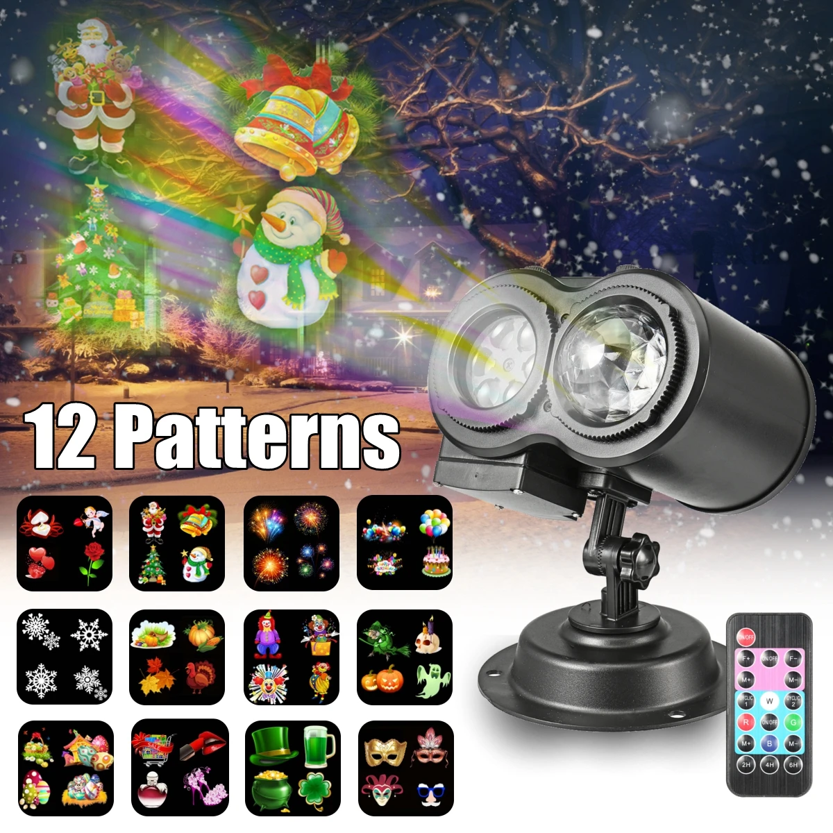 

12 Patterns Remote LED Laser Double Projector Outdoor Lights Waterproof X mas Halloween Party Landscape Lamp Stage Lighting