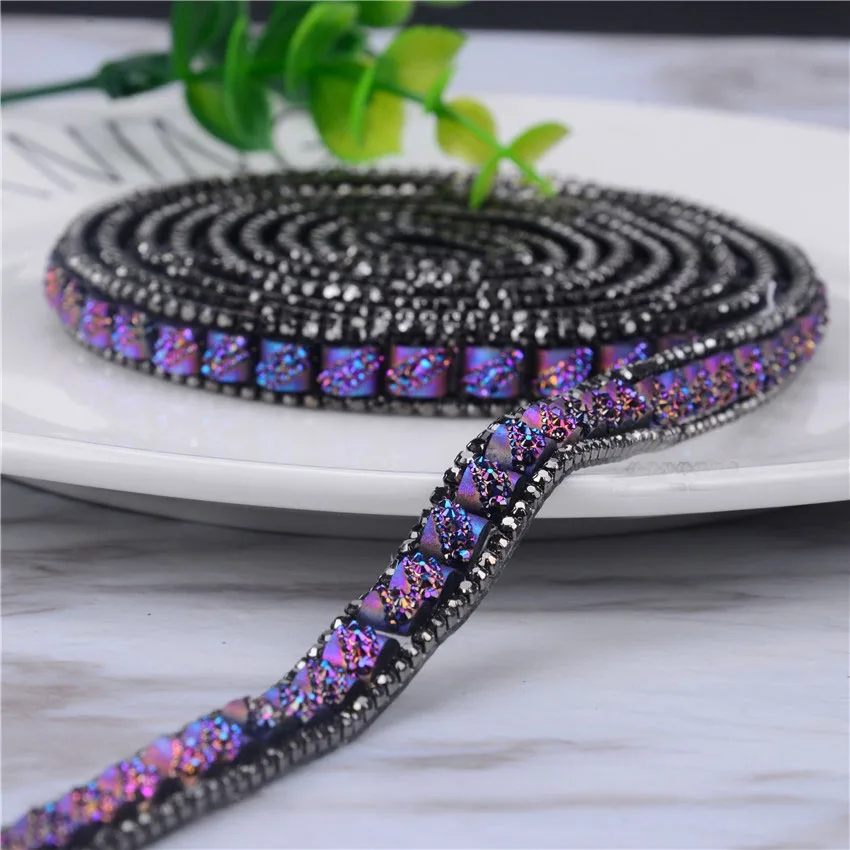 

2 Yard/Lot Hotfix Rhinestone Trimming Glass Crystal Stone Ceramics Chian 1.2cm Width Fancy Banding Applique DIY Accessories