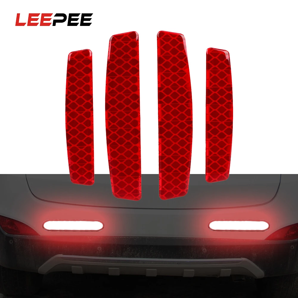 

LEEPEE 4Pcs/set Car Door Sticker Decal Reflective Warning Strip Stickers Safety Warning Light Auto Accessory Reflective Tape