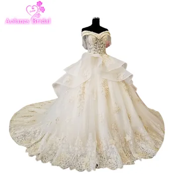 

2018 Champagne Vintage Wedding Dresses Sweetheart Cathedral Train Dress Ball Gown Vestido De Noiva Jurken China Bridal Gowns