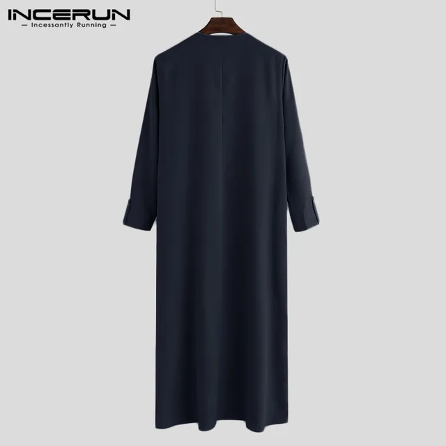 INCERUN Arabic Islamic Kaftan Men Muslim Clothing Loose Long Sleeve V Neck Men Robes Dubai Saudi Arabia Abaya Jubba Thobe 2019 - Image 5