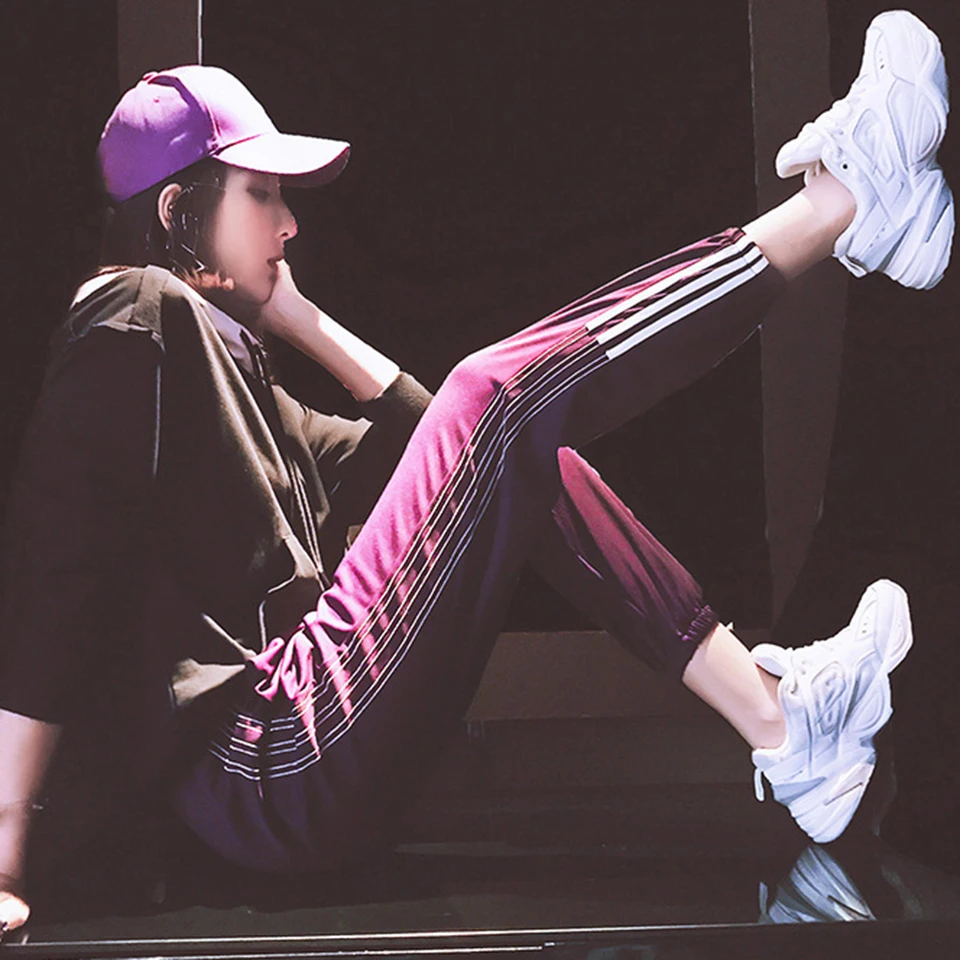 ZYFPGS 2019 Hot Sweatpants Purple Cropped Pants Lines Pants For Women Hip Hop Fashion Casual Loose Plus Size 4XL Young Z1118 ZYFPGS 2019 Hot Sweatpants Purple Cropped Pants Lines Pants For Women Hip Hop Fashion Casual Loose Plus Size 4XL Young Z1118