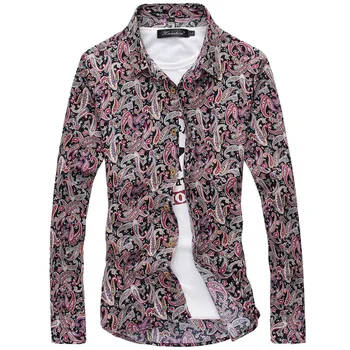 

Free Shipping Male Spring Autumn Cotton Printed Floral Long Sleeve Shirt Mens Both Side Print Casual Men Shirts Plus Size