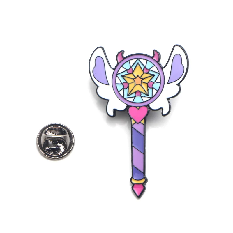 Star butterfly Magic Stick Wand cute Zinc alloy pins badges para shirt bag clothes cap backpack shoes brooches for women E0355