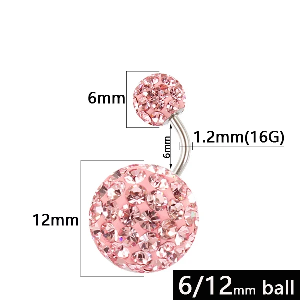 Belly button ring 6/12 mm ball 16G not allergic stainless steel piercing aurora white pink top quality navel bar body jewelry - Окраска металла: Pink length 6mm