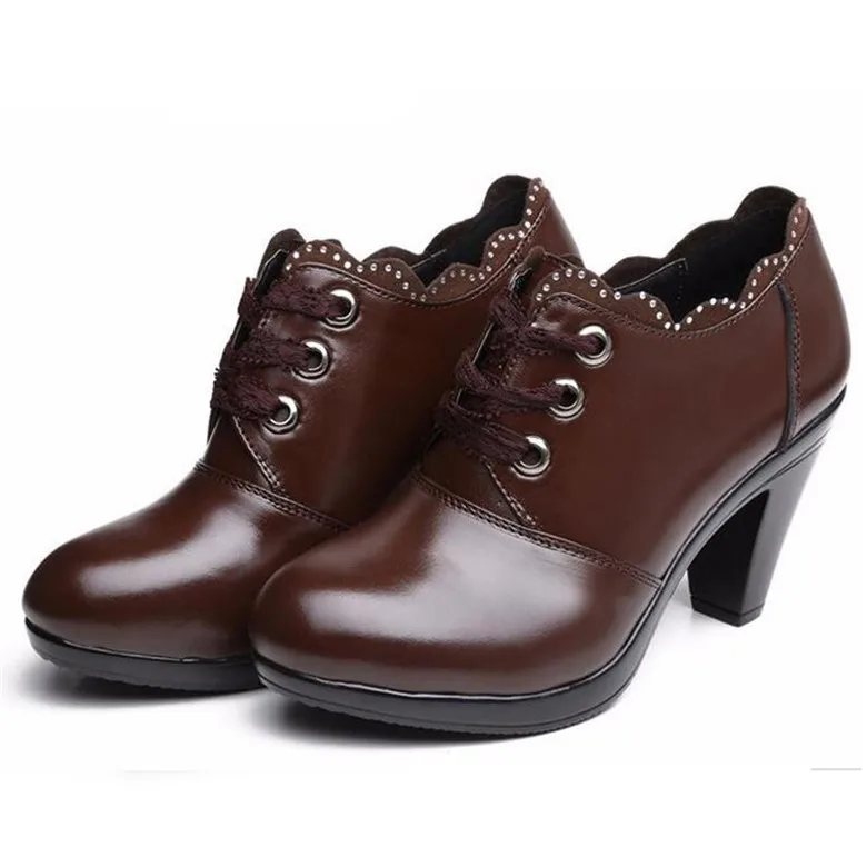 Cuculus/обувь на высоком каблуке; коллекция года; сезон осень-зима; обувь из натуральной кожи; ботильоны на шнуровке; Рабочая обувь для мам; Повседневная модная обувь; 1804 - Цвет: inside velvet brown