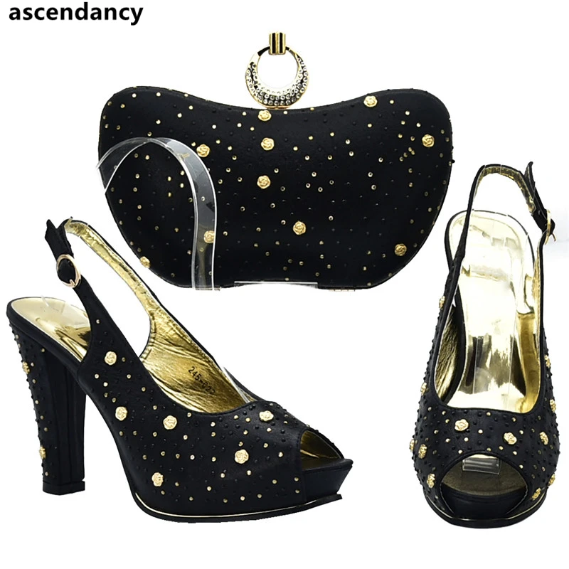 Nigeriano Nueva De Zapato Partido negro Con Conjunto Decorado Para Bolsa Bolsos rojo Emparejar La Venta Boda fuchsia oro Sliver Mujeres purple Zapatos Rhinestone Las Llegada Y Del CwqAfv
