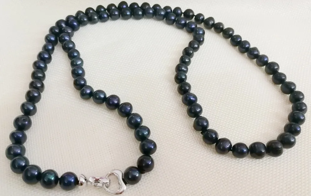 

Jewelry 80cm 32inch necklace 6x7mm black colors Real cultured freshwater pearl heart clasp gift