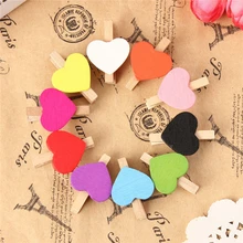 50Pcs Pack Mini Heart Love Wooden Clothes Photo Paper Peg Pin Clothespin Craft Postcard Clips Home