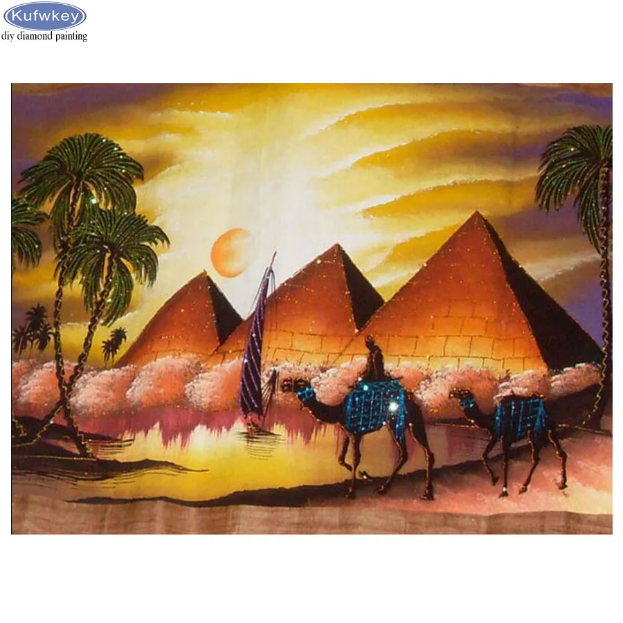 

Full Square round 5D Diamond Painting Egyptian Pyramids Diamond embroidery camel picture rhinestones Mosaic Diamond Cross-Stitch