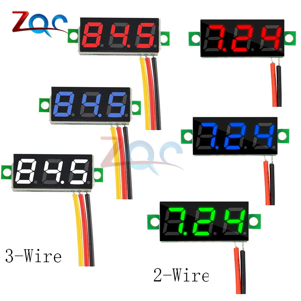 2PCS 0.28” DC 0-100V 3-Wire Voltage Meter Voltmeter With GREEN LED Display 
