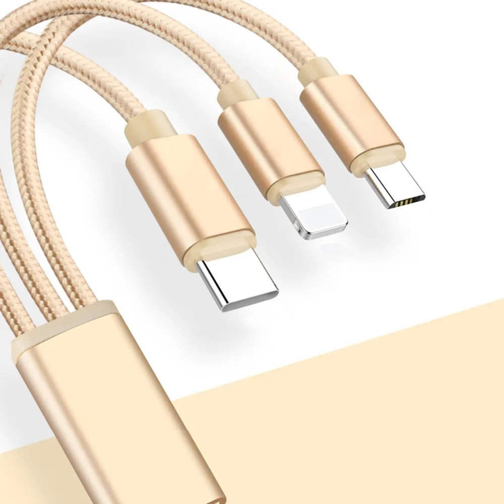 SOONHUA 3 в 1 USB Зарядное устройство кабель для iPhone кабель с разъемом микро-USB типа C для samsung Мобильный телефон Xiaomi нейлоновое плетеное зарядное