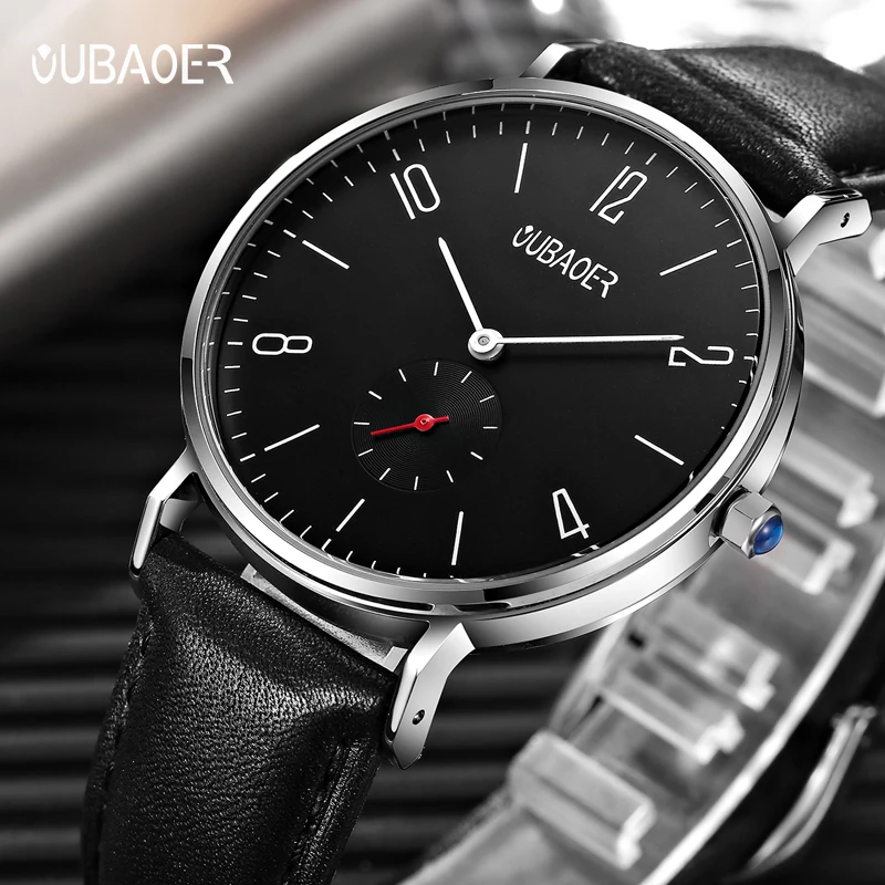 

OUBAOER Original Luxury Brand Sports Military Quartz Watch Men Leather Strap Clock Wristwatch men watches Relogio Masculino