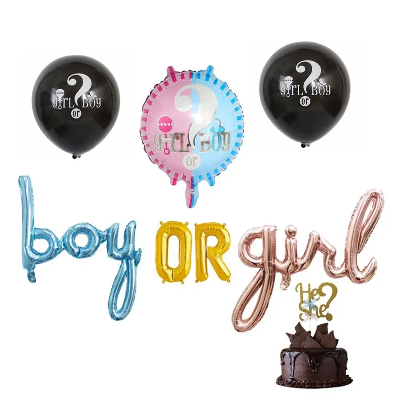

Boy or Girl Cake Topper Gender Reveal Party Supplies 36 Inch Black Round Confetti Latex Balloon Boy Or Girl Banner Decoration
