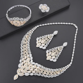 

missvikki Charming Shiny Luxury Peacock Feather Shape Noble Big Necklace Bangle Earrings Ring Jewelry Set Women Wedding Jewelry