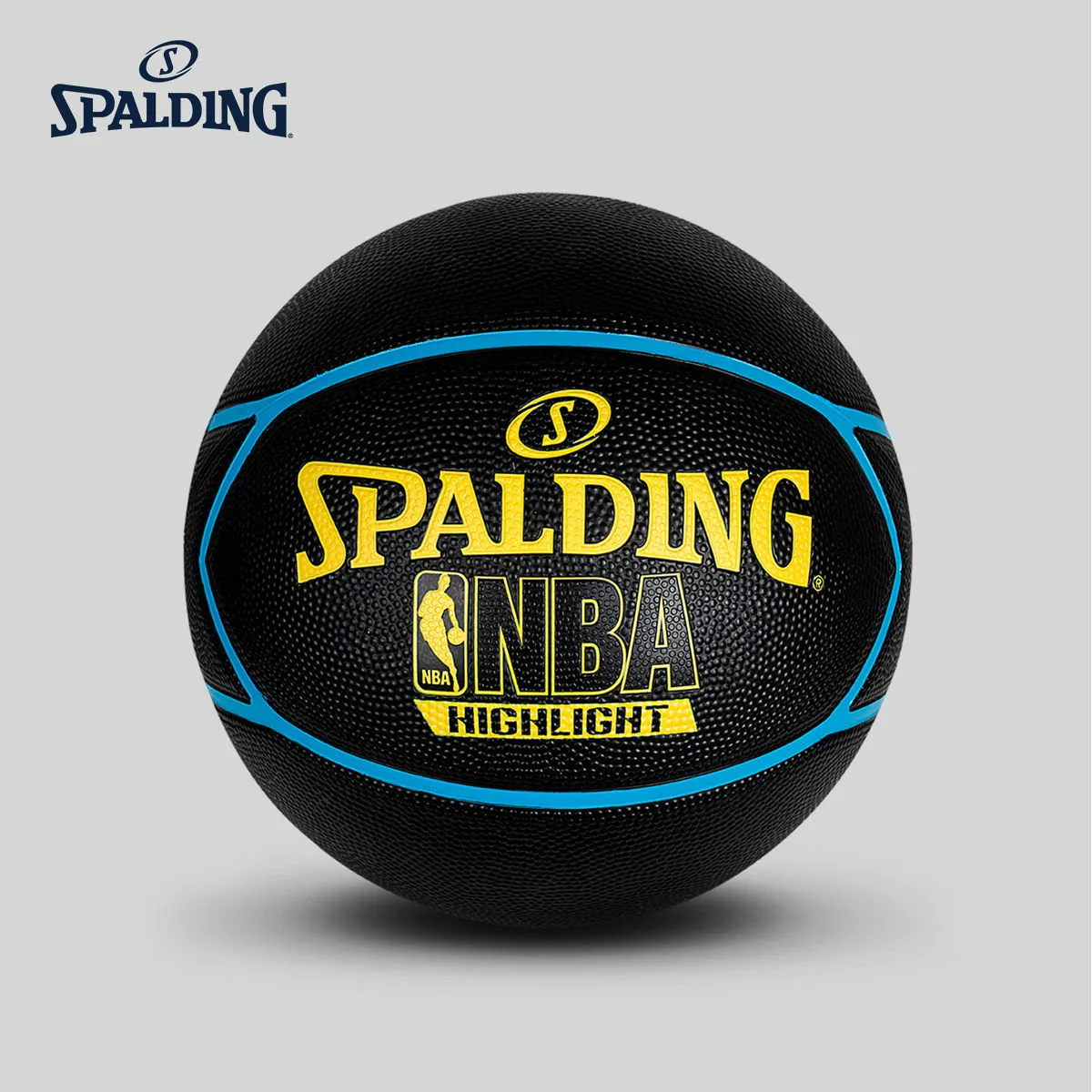 Оригинальный SPALDING мужской баскетбольный номер 7 HIGHLINGT серия Синий/Желтый цветной резиновый баскетбольный черный 83-198Y