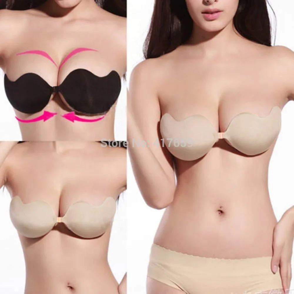  1pc Sexy Womens Push Up Self-Adhesive Silicone Bust Front Closure Strapless Invisible Bras sujetado
