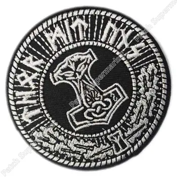 

THORS HAMMER MJOLNIR PATCH MOVIE BIKER SKINHEAD ODINIST THOR ISD LOKI VIKING ODIN MC BIKER VEST PATCH BACK OF JACKET APPLIQUE