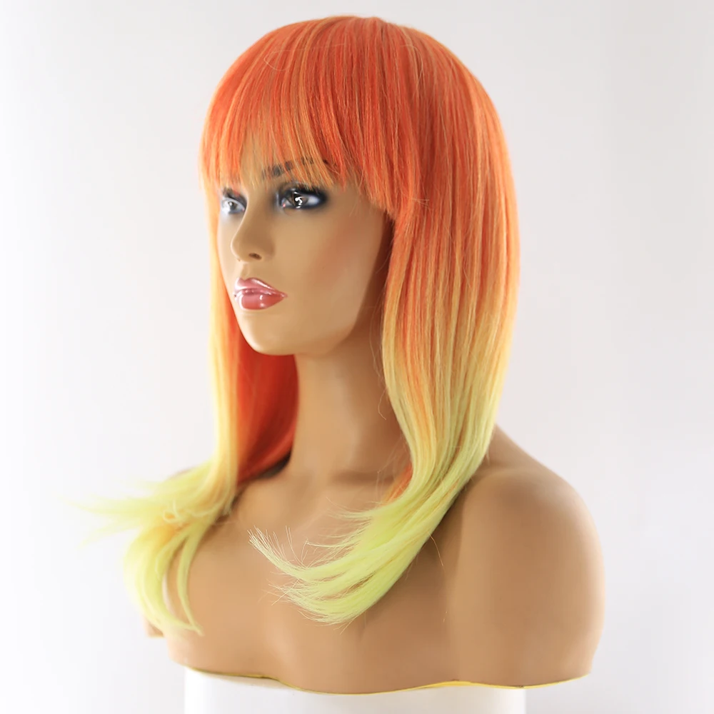 Pelucas de pelo sintético de Cosplay de color rosa azul con flequillo X-TRESS de longitud media peluca recta de 18 pulgadas para mujer