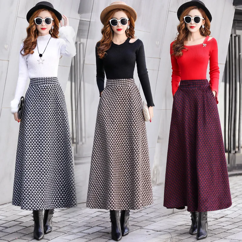 Fashion Houndstooth Skirt 2018 New Women Autumn Winter High Waist Large ...