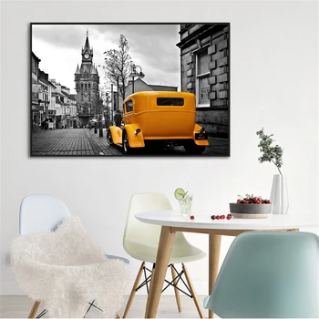 Online Wand Kunst Retro London Paris Vintage Poster Gelb Auto Roten Regenschirm Für Wohnzimmer Dekoration Masion Cuadros Decoracion Salon