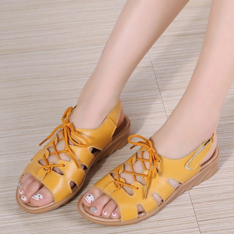 EOFK/Новинка года; летние женские сандалии; женская обувь на плоской подошве; женские модные простые белые женские плоские сандалии - Цвет: Цвет: желтый