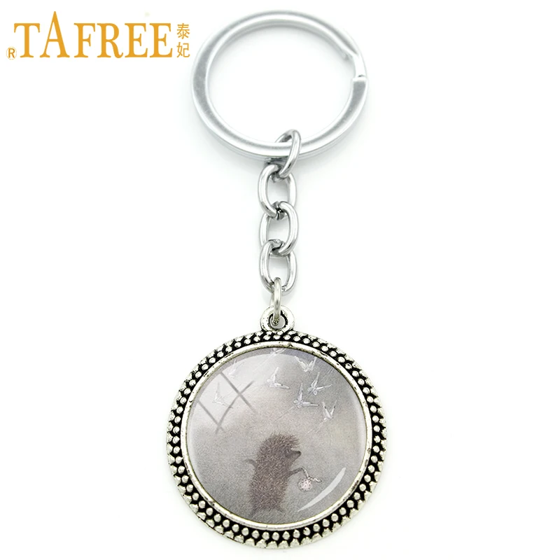 TAFREE Hedgehog In The Fog Key Chain men women for Handmade Fashion Keychain round Glass animal style metal jewelry H224|keychain women|hedgehog