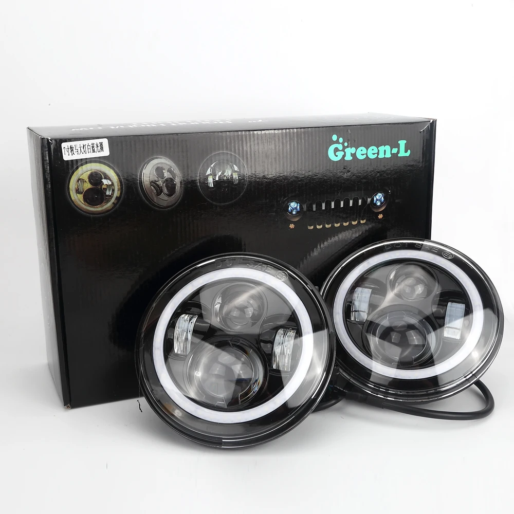 

Green-L 7 Inch Motorcycle Headlight 90W Led lights For harley muto 12V 24V for Jeep Wrangler jk car lights for faro Fog Lights