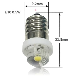 LED 포커스 손전등 교체 전구 토치, 작업등 램프, 60-100 루멘, 퓨어 화이트, DC3V, 4.5V, 6V, E10, 0.5W, 1W