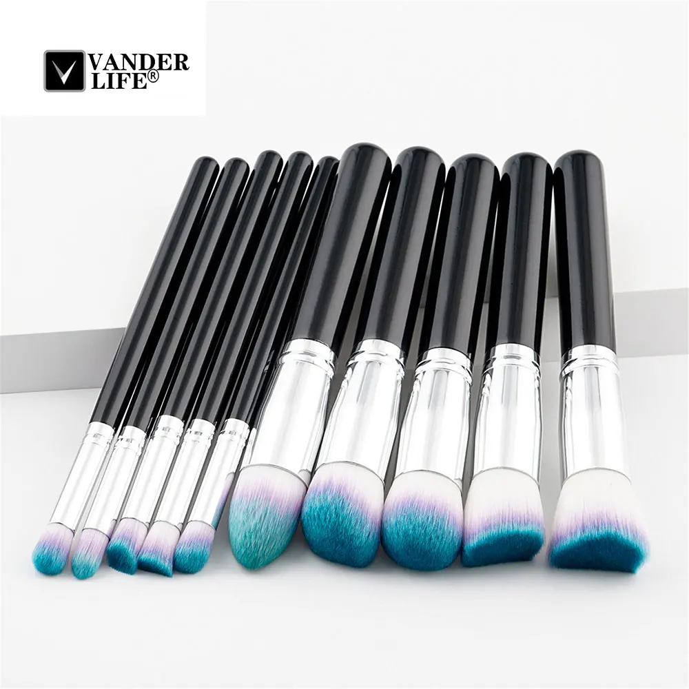 10Pcs Beauty Makeup Brushes Wooden handle Big Foundation Brush Oblique Powder Blush Eyeshadow Eyebrow Lip Brush Make Up Tools (10)
