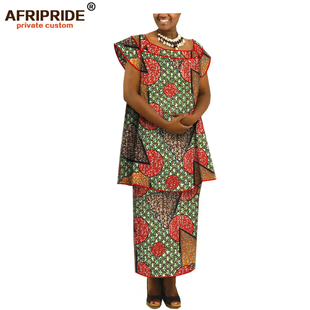 

2019 spring skirt set for women AFRIPRIDE bazin richi short sleeve long top+ankle length pencil skirt women casual set A1926001