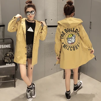 

Loose Long Hooded Coats Women 2019 Autumn spring Fashion Plus Size Windbreakers With Hood cartoon Bulldog Printed jacket 6